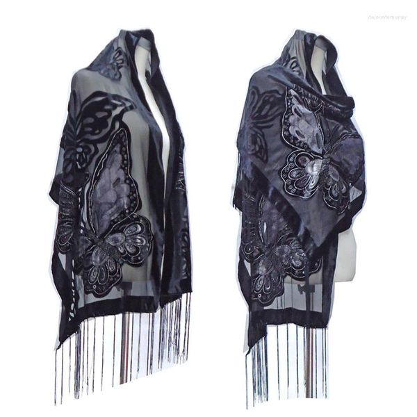 Schals Vintage Schmetterling Seide Samt Schal Weibliche Foulard Weiche Lange Schals Wraps Frühling Winter Pashmina Dame Designer Hijab