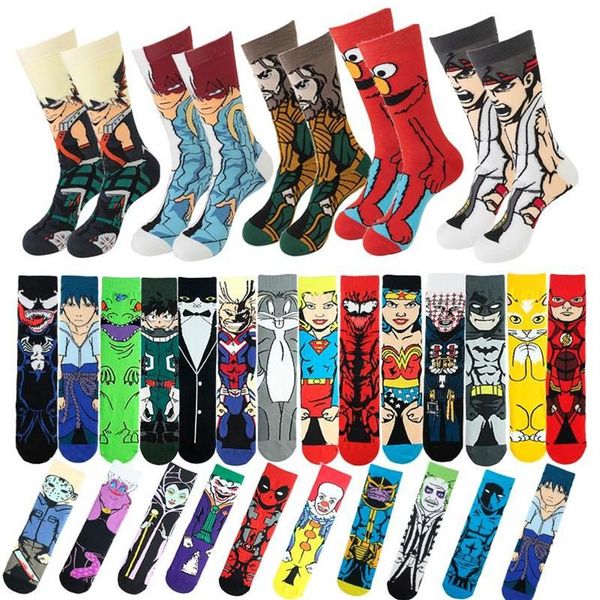 Мужские носки, 1 пара, мужские, аниме, вязаные, в стиле хип-хоп, женские, с рисунком средней трубки, с выкройкой, забавные, повседневные, уличные, хлопковые, Skate2783