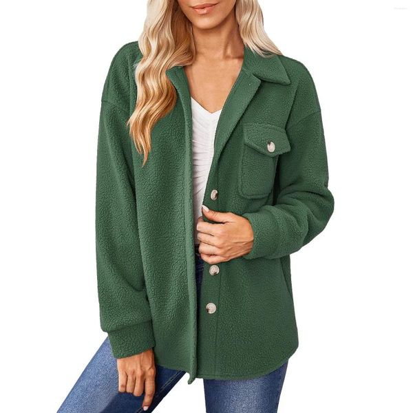 Damenjacken Langarm Revers Für Frauen Herbst Winter Fleece Wollkleidung Mantel Elegante Knöpfe Oberbekleidung Casaco