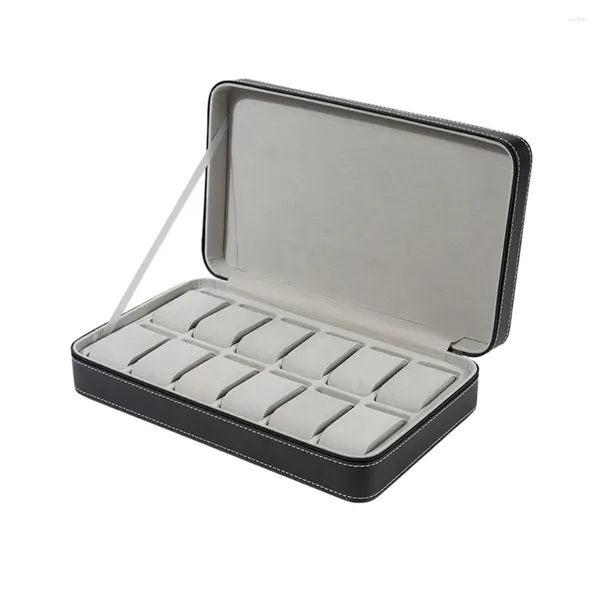 Schmuckbeutel, schwarze Uhrenbox mit Fächern in mehreren Größen für Sammler, Ohrringhalter, staubdicht, schwarz, 12 Fächer