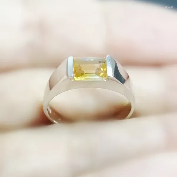 Anéis de cluster por jóias homens retângulo anel natural citrino real 925 prata esterlina 5/7mm 1ct pedra preciosa para mulheres c203101