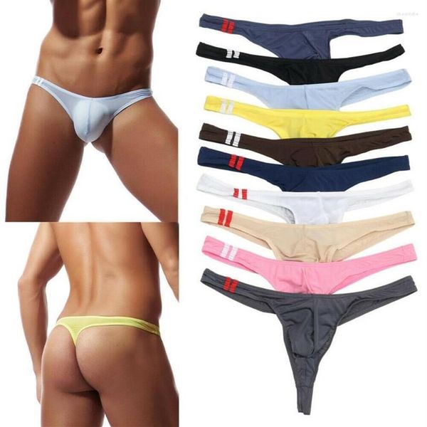 Cuecas 10 pçs / lote Sexy Mens Underwear Cintura Baixa Cueca Gelo Seda G-String Gay T-Back Thong Jockstrap Bikini Briefs Panties294a