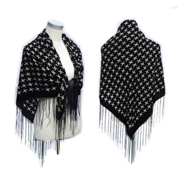 Винтажные шарфы 105 см, бархатный шелковый шарф, зимняя черная квадратная шаль, женская клетчатая шаль с птицами и цветочным принтом, пашмины, свадебное пончо, подарок для влюбленных