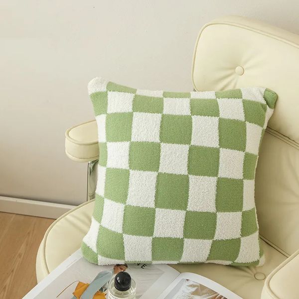 Travesseiro de travesseiro Plaid Plaid Plaid Plush Cushion Twits Car Sofá Tampa de travesseiro de travesseiro de lã curta almofada de travesseiro para sofá -cama decoração 231013