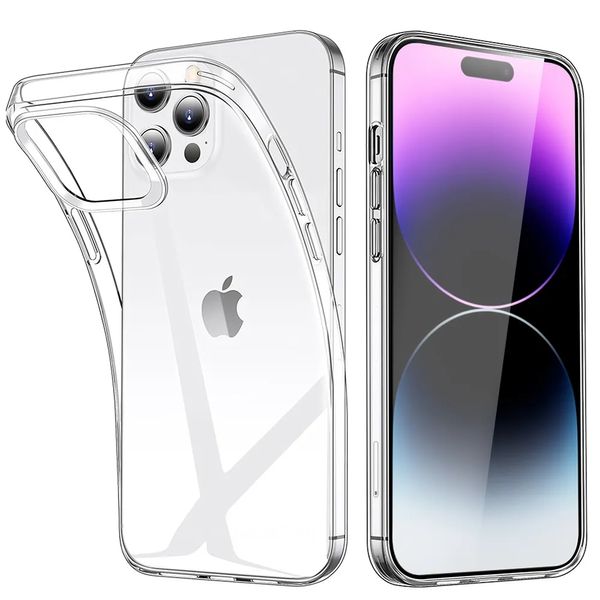 Coque de téléphone transparente en Silicone TPU souple, étui arrière Transparent pour iPhone 15 11 12 13 14 Pro Max X XS Max XR 8 7 6 Plus