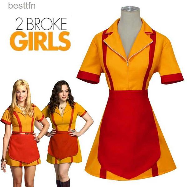 Thema Kostüm Film Broke Girls Cosplay Come Uniform Kellnerin Dienstmädchen Kleid Cos mit Schürze Weihnachten Halloween Cos ComeL231013