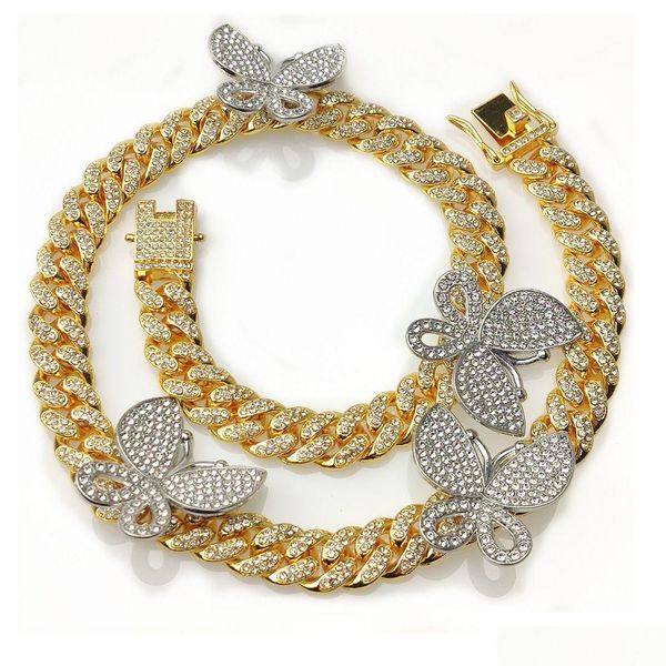 Ketten Hip Hop Bling Ketten Mosaik Zirkon Halskette Schmetterling Cuban Link für Männer und Frauen Schmuck Schmuck Halsketten Anhänger Dh1Ya