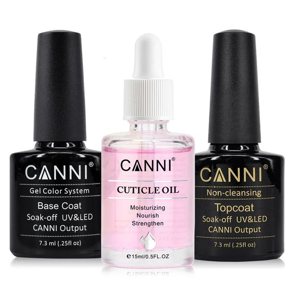 Esmalte de unha CANNI 3pcskit 7l Gel Base Coat Top 15ml Óleo de cutícula Sem limpeza Topcoat Base de longa duração para cuidados com as unhas 231012