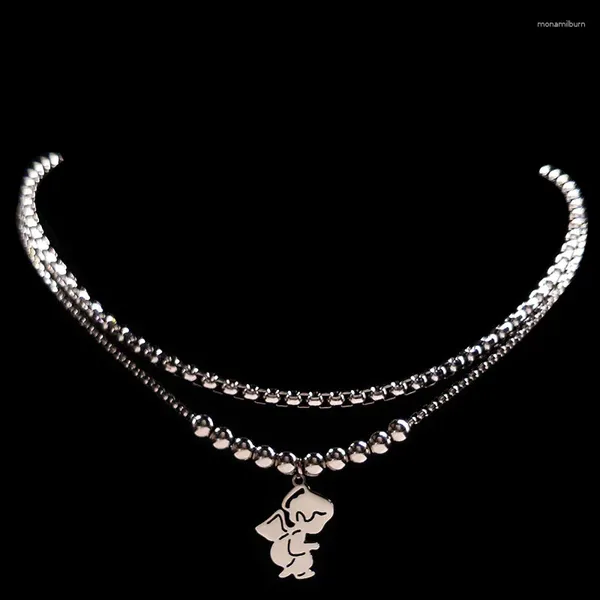 Anhänger Halsketten Engel Edelstahl Frauen Doppel Schicht Silber Farbe Halskette Schmuck Mutter Tag Geschenk Collares Mujer N179S07