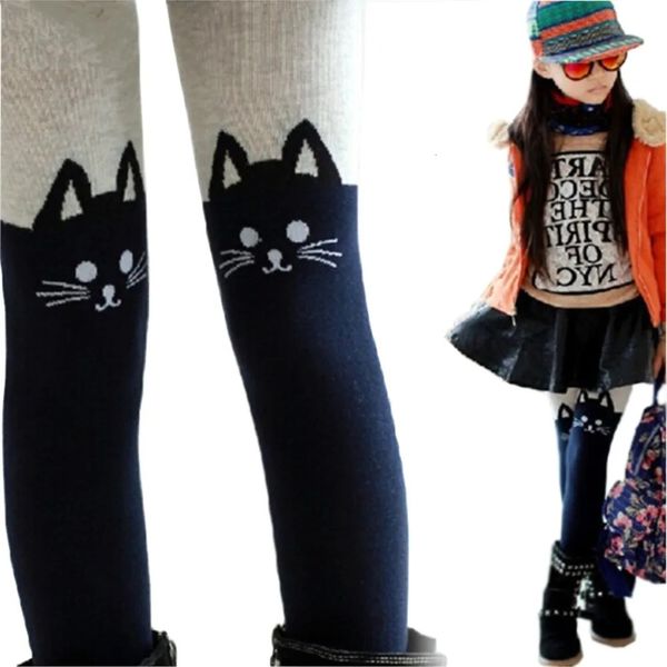 Leggings Collant Primavera e Autunno Calzini per ragazze Cartoon Cat Patch Work Neonate Collant in cotone lavorato a maglia Calzini in cotone caldo per bambini carini 231013