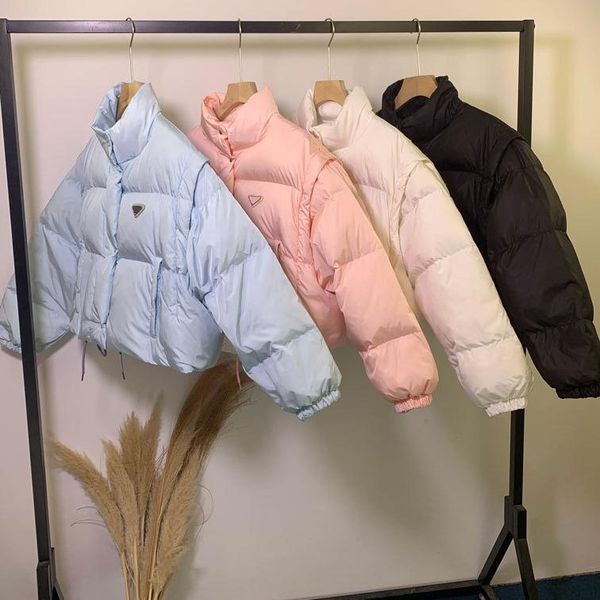 Mulher jaqueta de inverno para baixo parques jaquetas puffer manga destacável designer das mulheres casacos curtos quente senhora colete fino casaco bolso blusão