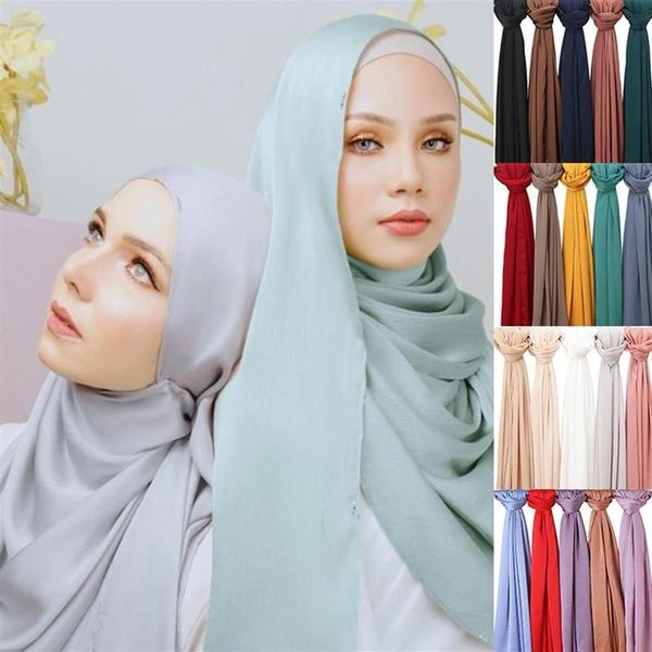 Sciarpa Hijab in chiffon di raso di design di lusso Donna Sciarpa increspata moda musulmana Sciarpe da donna di grandi dimensioni antirughe Turbante Bandana 2519