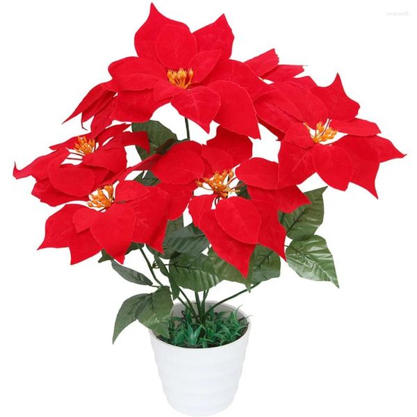 Flores decorativas 2pcs Artificial Red Poinsétia Arbustos Escolhas de flores de Natal Hastes Peça central de mesa de Natal