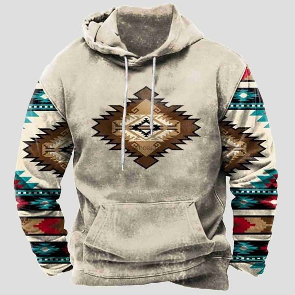 Felpe con cappuccio da uomo Felpe con cappuccio azteco Uomo streetwear Abbigliamento vintage Felpa casual Allentata American Western Cowboy Come Felpa con cappuccio oversize da uomo YQ231013