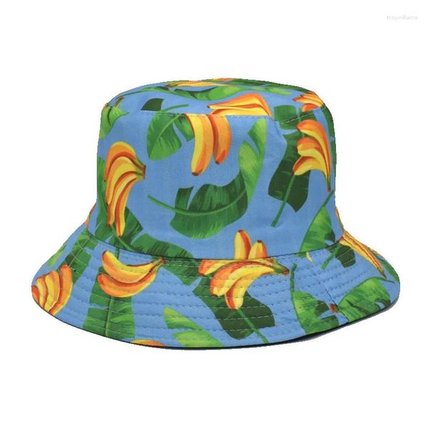 Berets Baumwolle Banana Print Eimer Hut Fischer Outdoor Reise Sun Cap Hüte Für Männer Und Frauen 381