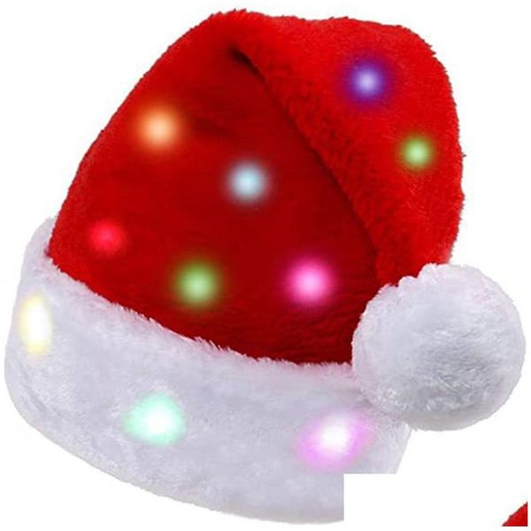 Cappelli da festa Illuminano Cappello di Natale Novità Led Divertente Peluche Colorf Babbo Natale Capodanno Festivo Forniture per feste per annunci Bambini Casa Gard Dhl9S