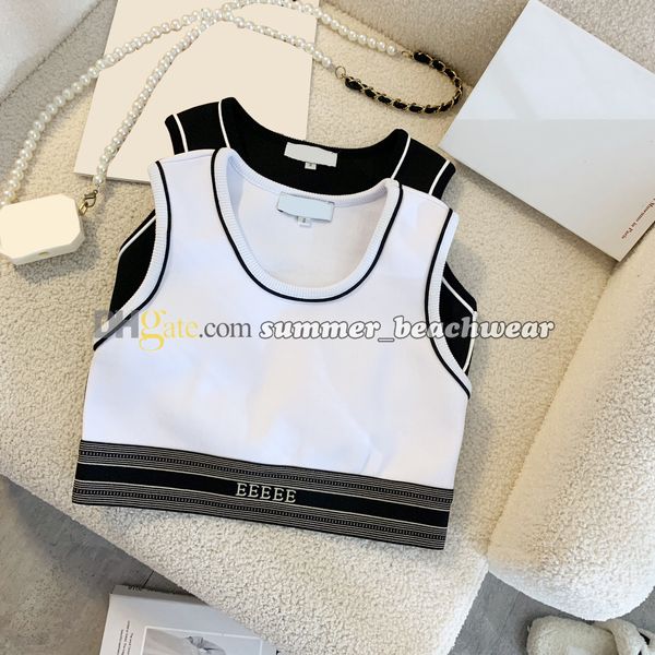 Top corto con fettuccia con lettere Top in maglia di lusso da donna T-shirt estiva traspirante da yoga Canotte da donna