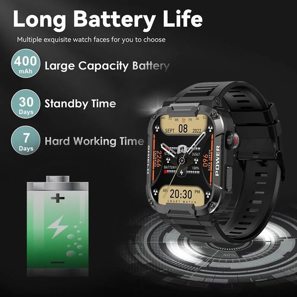 Robusto verde militare intelligente orologio da uomo per Android Xiaomi Ios Ip68 impermeabile Sport Fitness Ai Voice Mk66 Smartwatch Outdoor 2023