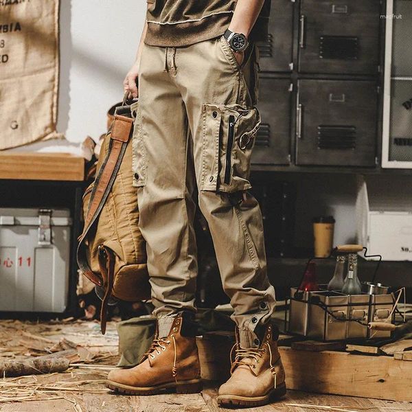 Calças masculinas estilo americano tubo reto trabalho funcional cidade ao ar livre tático casual bolsos carga