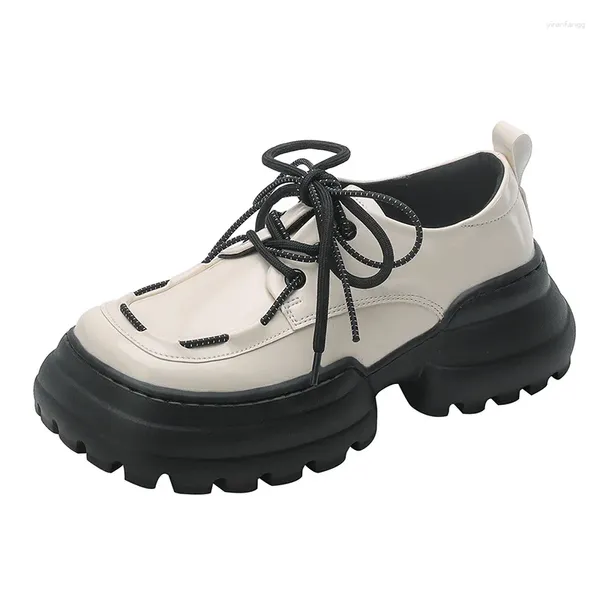 Sapatos de vestido Chegada Meninas Square-Toe Grosso-Sola 5 cm Aumentando Plataforma Feminina Flats Casual Shinny Oxfords All-Match