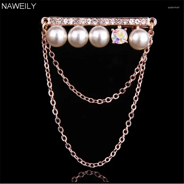 Spille NAWEILY Simulazione di marca Perni di perle Spilla di cristallo con nappa per le donne Bijoux Bouquet Cappelli Sciarpa Accessori