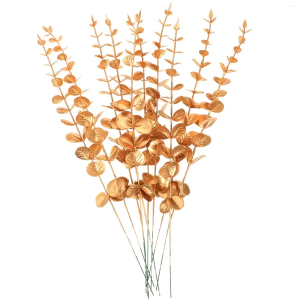 Flores decorativas 10 Pcs Falso Eucalipto Folhas de Árvore Haste Decorações Falsas Hastes Flor Arranjo Floral Artificial Noiva Decoração de Casa