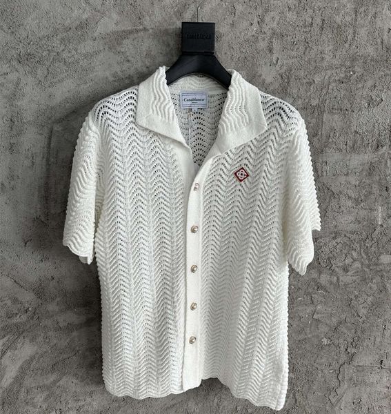 Casablanca camisas de grife de malha com padrão de onda tops cardigã de malha masculino e feminino suéter solto escavado