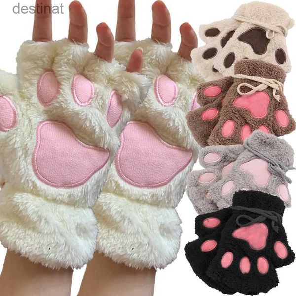 Fünf-Finger-Handschuhe, schöne Plüsch-Katzenklauen-Pfoten-Handschuhe, Plüsch-Fäustlinge, warm, weich, Plüsch, kurz, fingerlos, flauschige Bären-Handschuhe, Kostüm, Halbfinger-Handschuhe, L231013