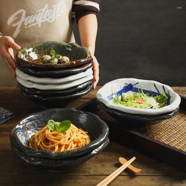 Ensembles de vaisselle Bol en céramique japonais et coréen Salade de fruits irrégulière Maison Grand plat Ramen en forme Sashimi