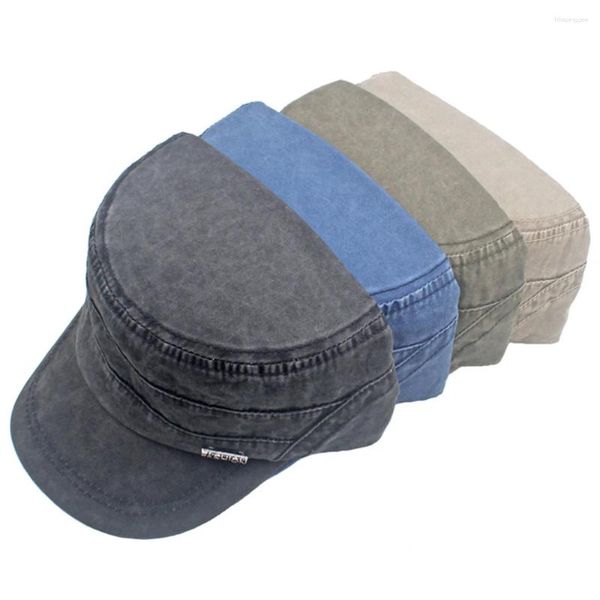 Berets moda lavado algodão militar bonés homens cadete exército boné design exclusivo vintage flat top hat