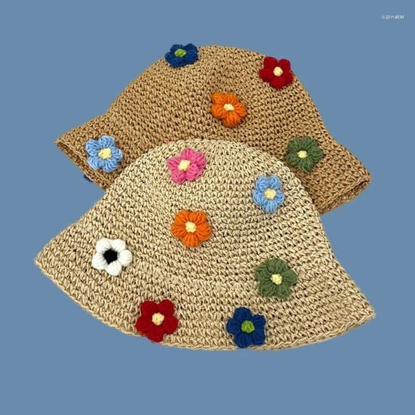 Boinas artesanais flor crochê praia chapéu all-match respirável pára-sol verão férias decorações vintage panamá