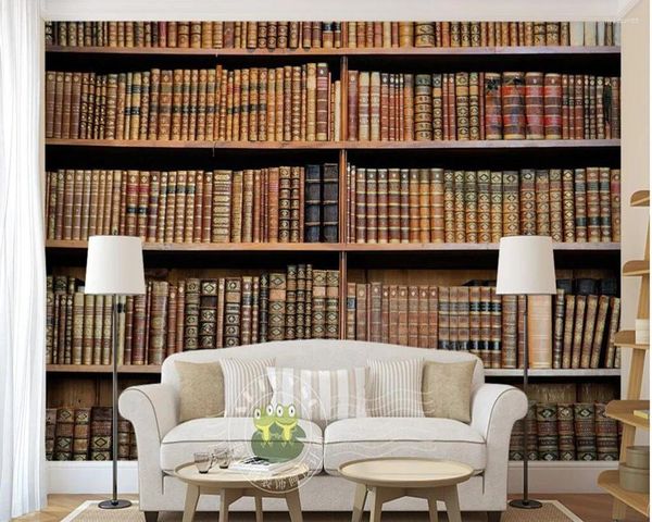 Tapeten Benutzerdefinierte Retro Tapete Bücherregal Wandbild Für Arbeitszimmer Wohnzimmer Sofa Schlafzimmer Wanddekoration Papel De Parede