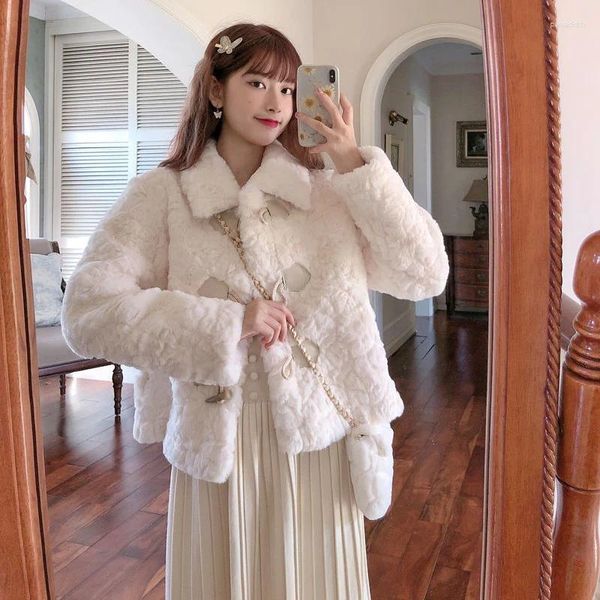 Frauen Pelz Biyaby Weiß Faux Mantel Frauen Winter Elegante Verdicken Warme Pelzigen Jacke Damen 2023 Koreanische Stil Horn Taste oberbekleidung Frau