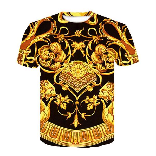 Рубашка в стиле барокко, новая летняя футболка с 3d цифровым принтом, футболка для мужчин и женщин, винтажная роскошная футболка с королевским цветочным принтом, брендовая футболка с золотым цветком 2408