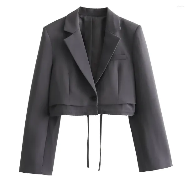 Ternos femininos 2023 moda casual design personalizado único botão jaqueta curta retro manga longa bolso casaco