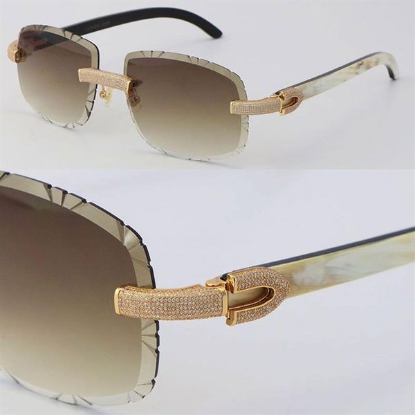 Neue, mikrogepflasterte, luxuriöse, diamantbesetzte, randlose Sonnenbrille, innen weiß, schwarze Büffelhorn-Sonnenbrille, männlicher und weiblicher Rahmen mit 18 Karat G209D