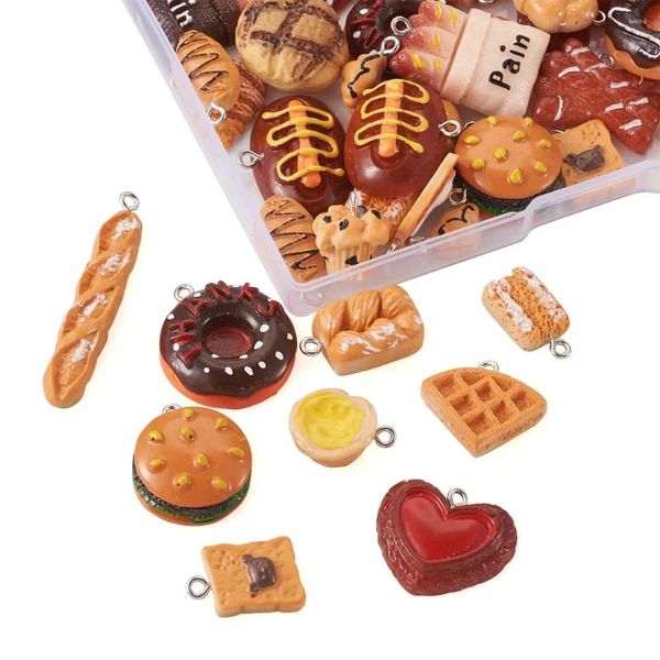 Anhänger Halsketten 42 stücke 3D Imitation Lebensmittel Harz Anhänger Simulation Brot Kuchen Kekse Charms Für Schmuck Handgemachte DIY Ohrringe