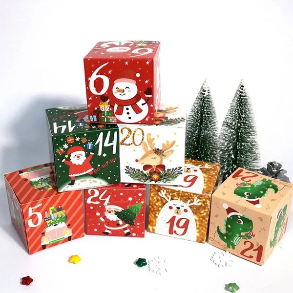 Oggetti decorativi Figurine Scatole per calendario dell'Avvento di Natale 24 giorni Scatole per calendario dell'Avvento fai-da-te Scatole regalo per il conto alla rovescia dell'Avvento in carta Decorazioni per la casa di Natale 231013