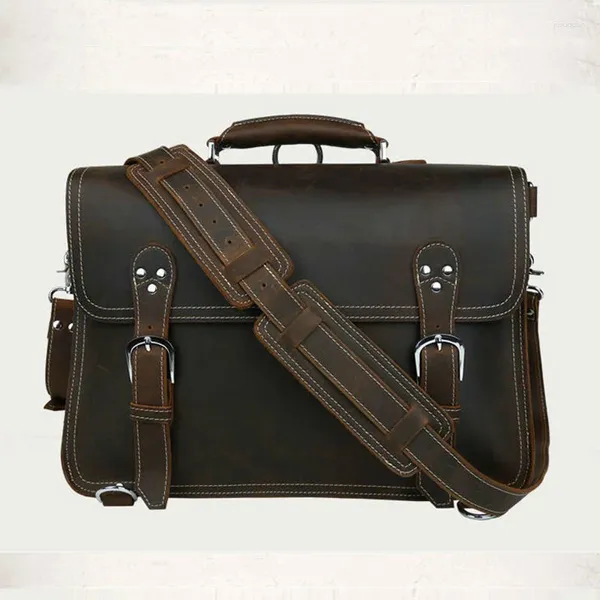 Cartelle Vintage Vera Pelle da Uomo Borsa da Lavoro Messenger a Spalla Uomo Laptop Valigetta Zaino Weekend