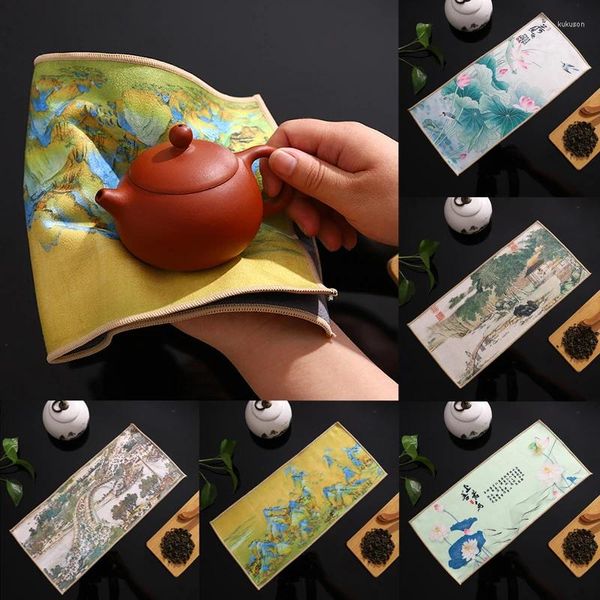 Guardanapos de chá chinês pintado toalha guardanapo placemat pano absorvente pano de mesa de algodão linho acessórios de limpeza de utensílios de chá