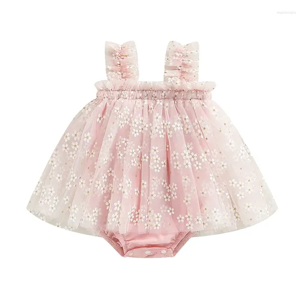 Pagliaccetti Pudcoco Neonato nato Baby Girl Pagliaccetto estivo Carino senza maniche scollo quadrato Stampa floreale Body Abito in tulle 0-12M