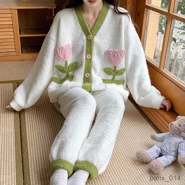 Sleep lounge inverno flanela maternidade pijamas amamentação novas mulheres grávidas longo topo + calças de enfermagem wear r231013