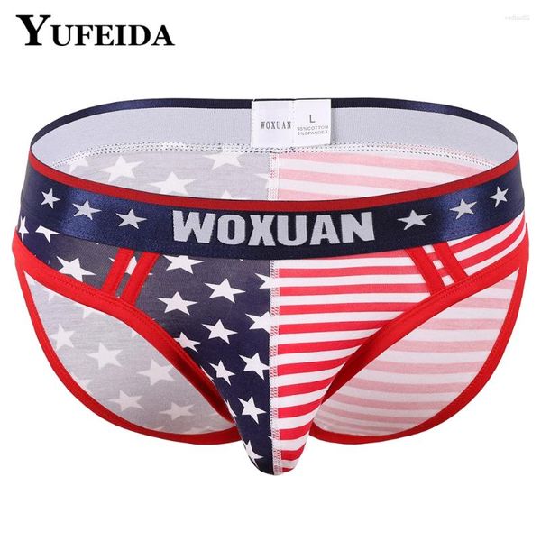 Underpants Yufeida Sexy EUA Bandeira Impresso Briefs Homens Underwear Cintura Baixa Star Stripe Bikini Swimwear Ternos de Banho Masculino Beachwear