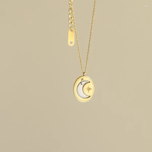 Colares de pingente ZJ Design exclusivo ouro prata cor misturada lua estrela oval gargantilhas de aço inoxidável mulheres geométricas jóias delicadas