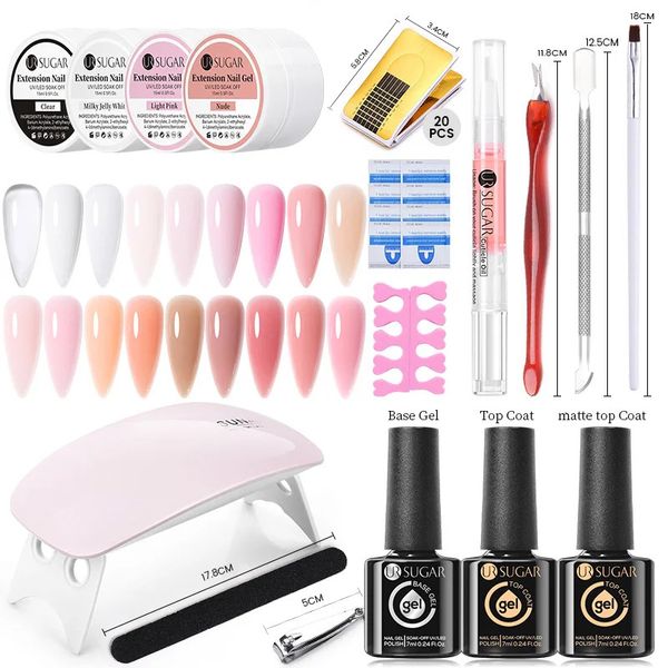 Nail Art Kits Ur Sugar 15ml Clear Nude Rosa Extensão Gel Set com Lâmpada LED Duro Semi Permanente Verniz Manicure UV 231013