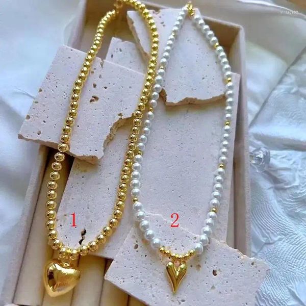 Girocollo 5 pezzi eleganti gioielli da donna collana di perle di conchiglia collane di moda con ciondolo a forma di cuore in ottone placcato oro
