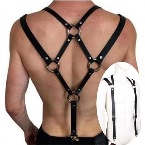 Fetisch Männer Leder Harness Gürtel Einstellbar BDSM Homosexuell Körper Dessous Bondage Hosenträger Gürtel Rave Exotische Tops Kleidung BHs Sets2738