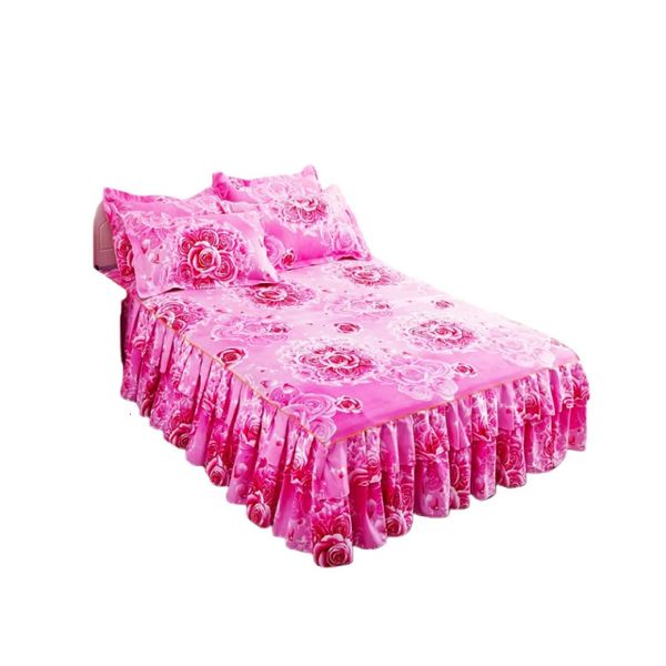 Colcha estilo princesa coreana saia de cama doce - lençol elástico antiderrapante com estampa floral elegante - capa de proteção contra poeira para colchão 231013