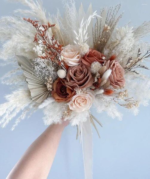 Dekorative Blumen Hochzeit Braut Blumensträuße Brautjungfern mit Pampas Palm getrockneter Bouquet für Boho Hochzeiten Braut Jubiläumdekoration