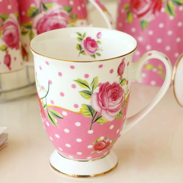 Canecas Bone China Café Caneca Floral Flor Pintura Café da Manhã Copo de Leite Luxo Gold Rim Cerâmica Presente para Amigos Água Drinkware 231013